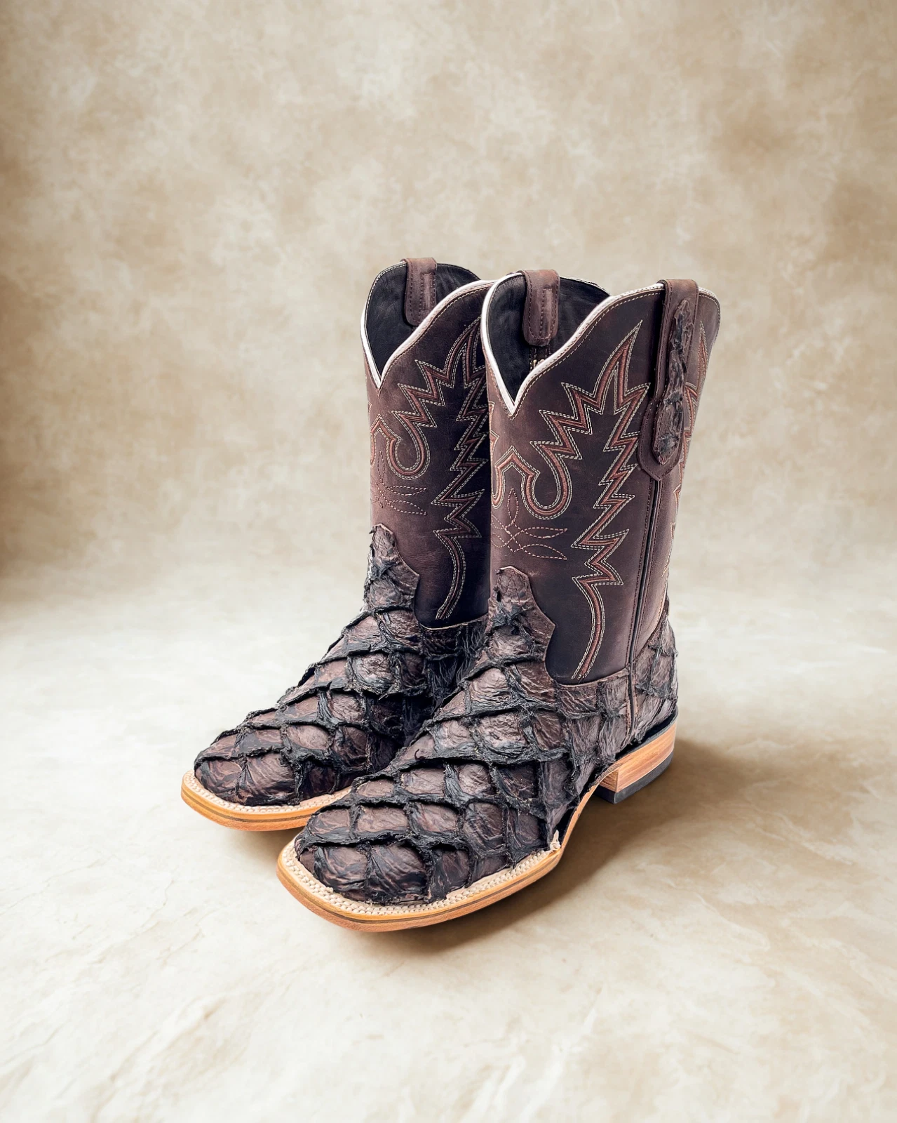 MEN'S COWBOY FISH PIRARUCU PRINT WESTERN SQUARE TOE BOOTS BOTAS PESCADO EXOTIC