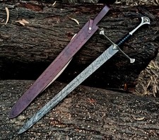 Damascus Steel Blade Viking Sword , Sheath Decorative Handmade Collectible 9