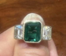 ARDONN Lab-Created Emerald & Moissanite Trilogy Ring 14ct Yellow Gold 6.5