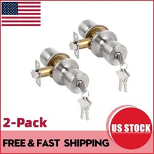 Door Knob with Lock and Key Satin Nickel Entry Door Lock Exterior Interior