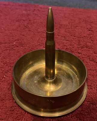 1944 Dated 5  MK 5 Artillery Brass Shell Trench Art Ashtray F.S.C. Navy Anchor