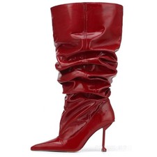 2025 Women's Shoes Patent Leather Pointed Toe High Heels American Sexy Boots Sz