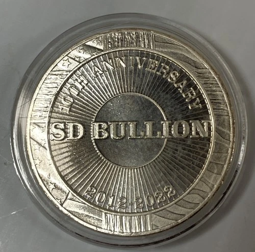 1 oz .999 Silver Round - 2012-2022 SD Bullion 10th Anniversary - SKU-F7400