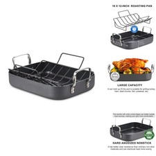 Cooks Standard Turkey Roasting Pan with Rack 16 x 12-Inch Black Hard Anodized