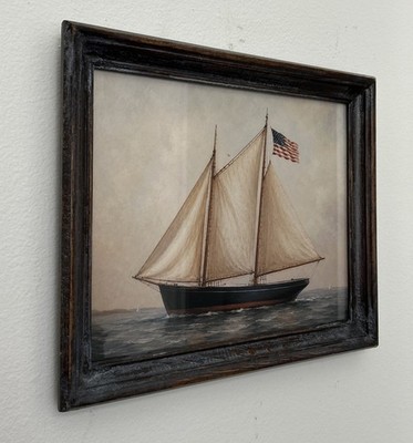 16x13  Sailboat Unique Vintage Rustic Art Print In Vintage Frame