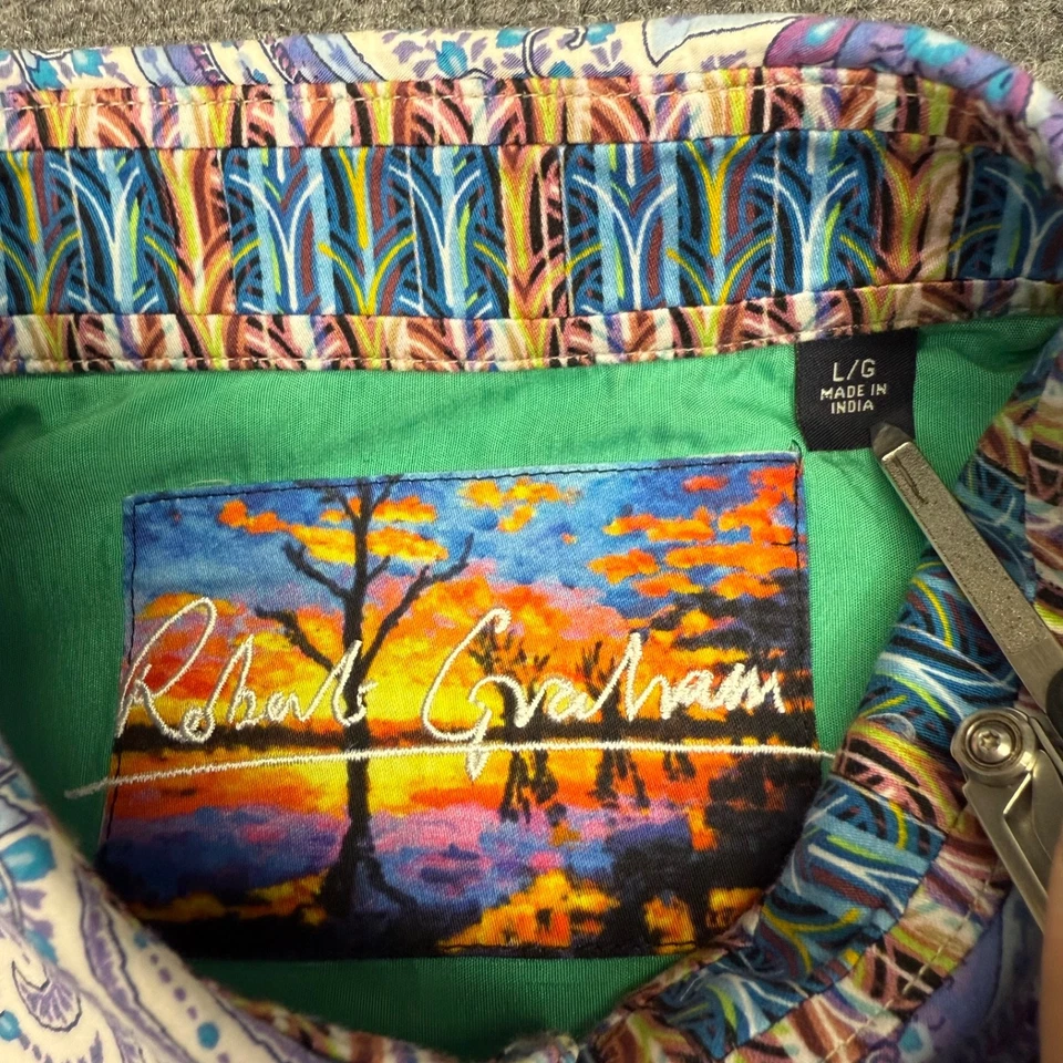 Camisa Robert Graham Abotonada Para Hombres L Multicolor Paisley Puño Abatible Floral Vibrante Foto 2 de 4