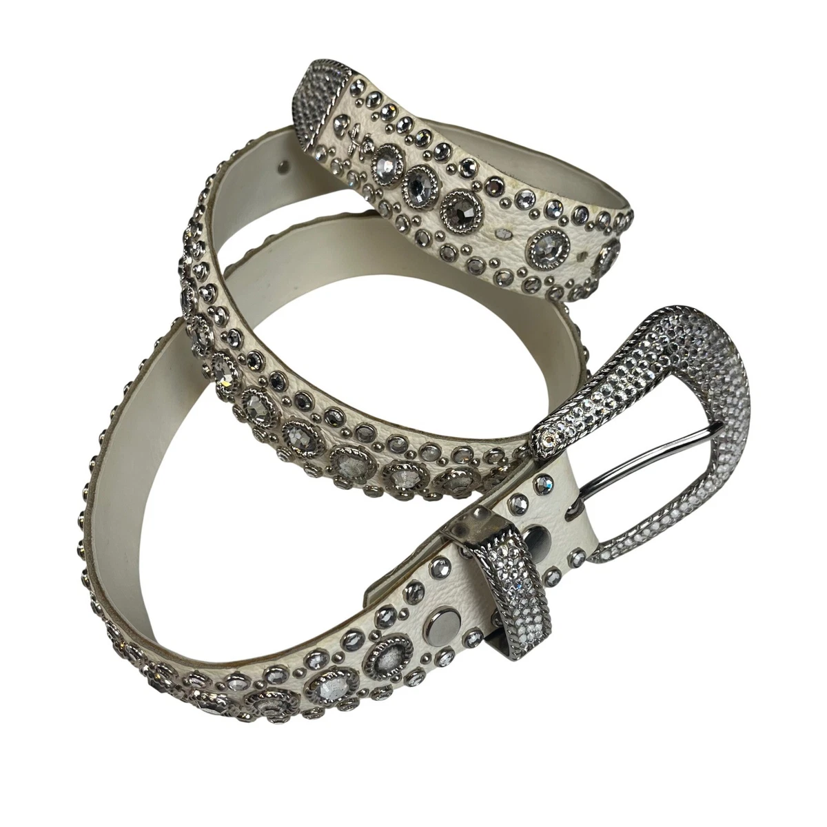 Kippys Rhinestone White Leather Belt Western Bling Y2K Cowgirl Festival Glam 32 LEACOOLKEY Fashion Rhinestone Belt for Women for Jeans  main image 3