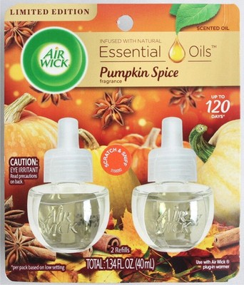 Air Wick Essential Oils Pumpkin Spice Scented Oil 2 Refills LE New