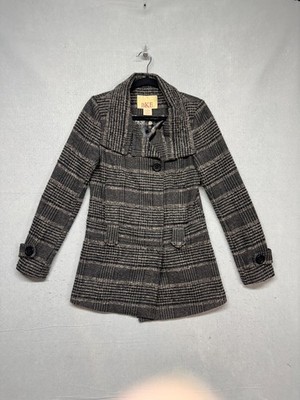 BKE Buckle Multi Color Wool Blend Long Peacoat Big Button Size Small