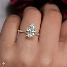 Lab Grown 3 CT Pear Cut F VS1 Diamond Hidden Halo IGI Certified Engagement Ring