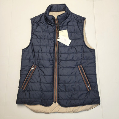 New HAGEN CARMEL Navy Quilted Poly Tech Vest Full Zip MEDIUM M L Puffer Pocket