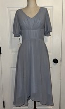 New JJ House Dusty Blue Midi Flutter Sleeve V Neck Formal Dress Size 4