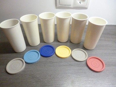 Tupperware Joghurtbecher Trinkbecher 6 Stück mit Deckel Nr. 117 Vintage