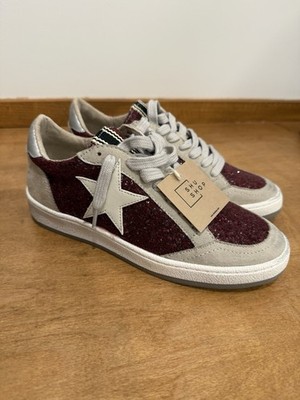 Shu Shop Women Dark Red Glitter PAZ 6.5 New Sneakers Low Top Star Shoe NWT