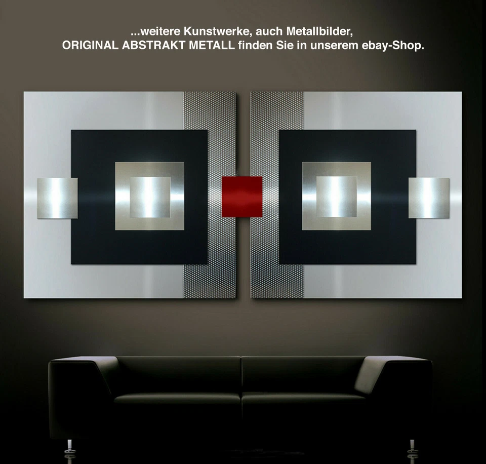 ORIGINAL ABSTRAKT METALL Bild Design Wandbild Modern Rot Silber Schwarz UNIKAT - Bild 4 von 4