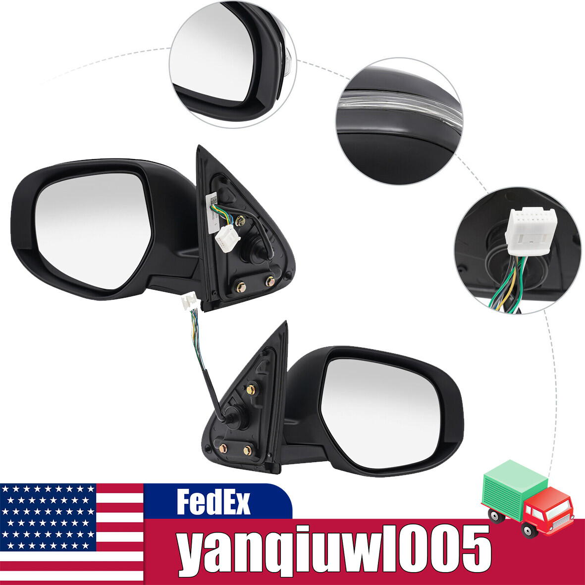 LH+RH Door Mirrors for 2014-2019 Mitsubishi Outlander Power Heated w/Signal Pair
