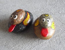 Lot of 2 Small Hand Painted Silly Rock Figurines 1" Tall LOOK