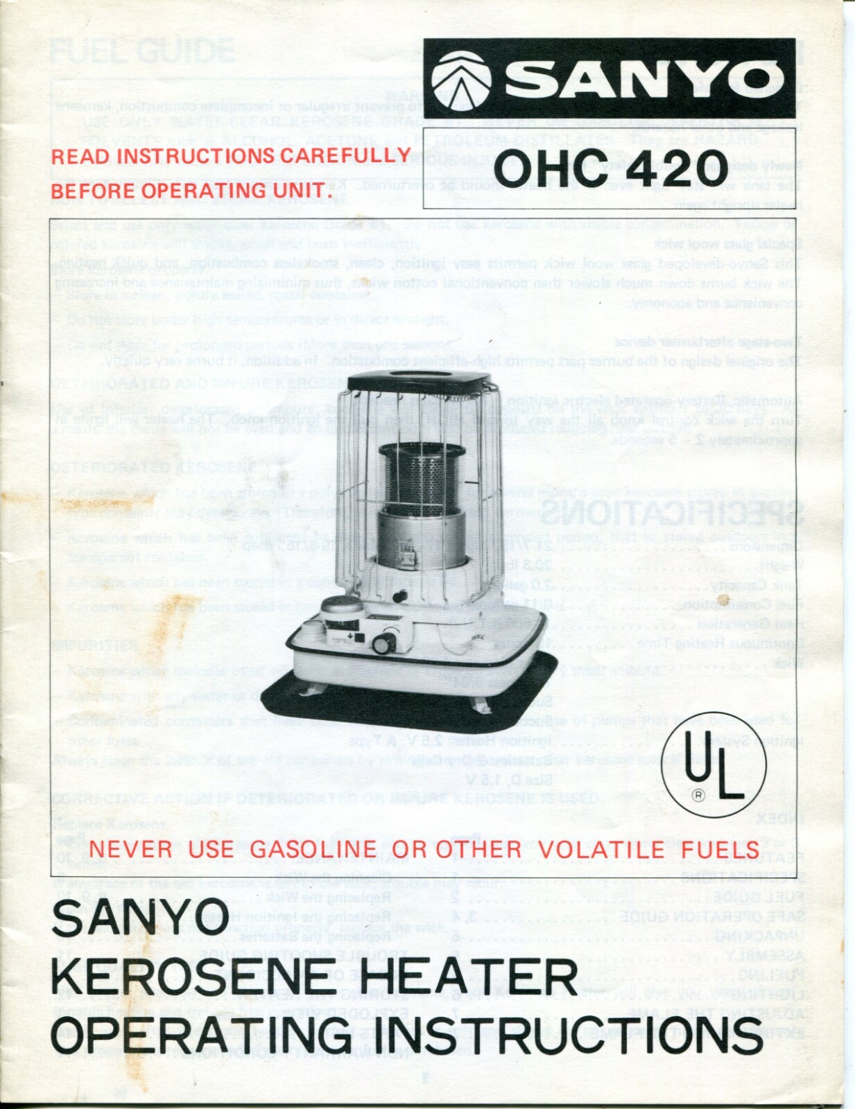 Vintage Sanyo Model OHC 420 Kerosene Heater Operating Instructions | eBay
