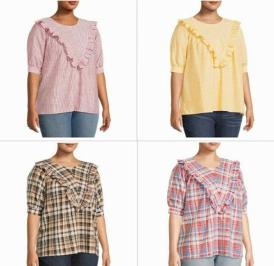 Terra & Sky Women's Plus 2X 20W Light Cotton BLOUSE TOP Short Sleeve Ruffle NEW