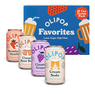 OLIPOP Prebiotic Soda Pop, Favorites Variety, Prebiotics, Fiber, 12Oz (12-Count)