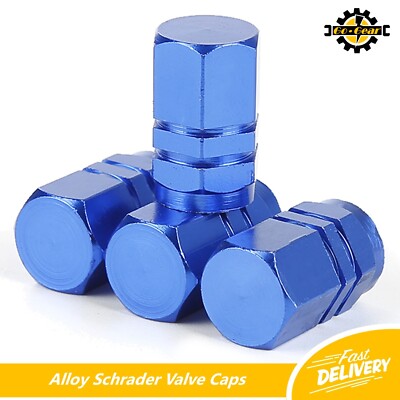 ALU VENTIL STAUBKAPPEN Auto Fahrrad Roller Rad Reifen Metall Schrader Sechskant Stil blau