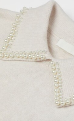 H & M Collared Knit Dress Cream Pearl Collar Size S NWT | eBay