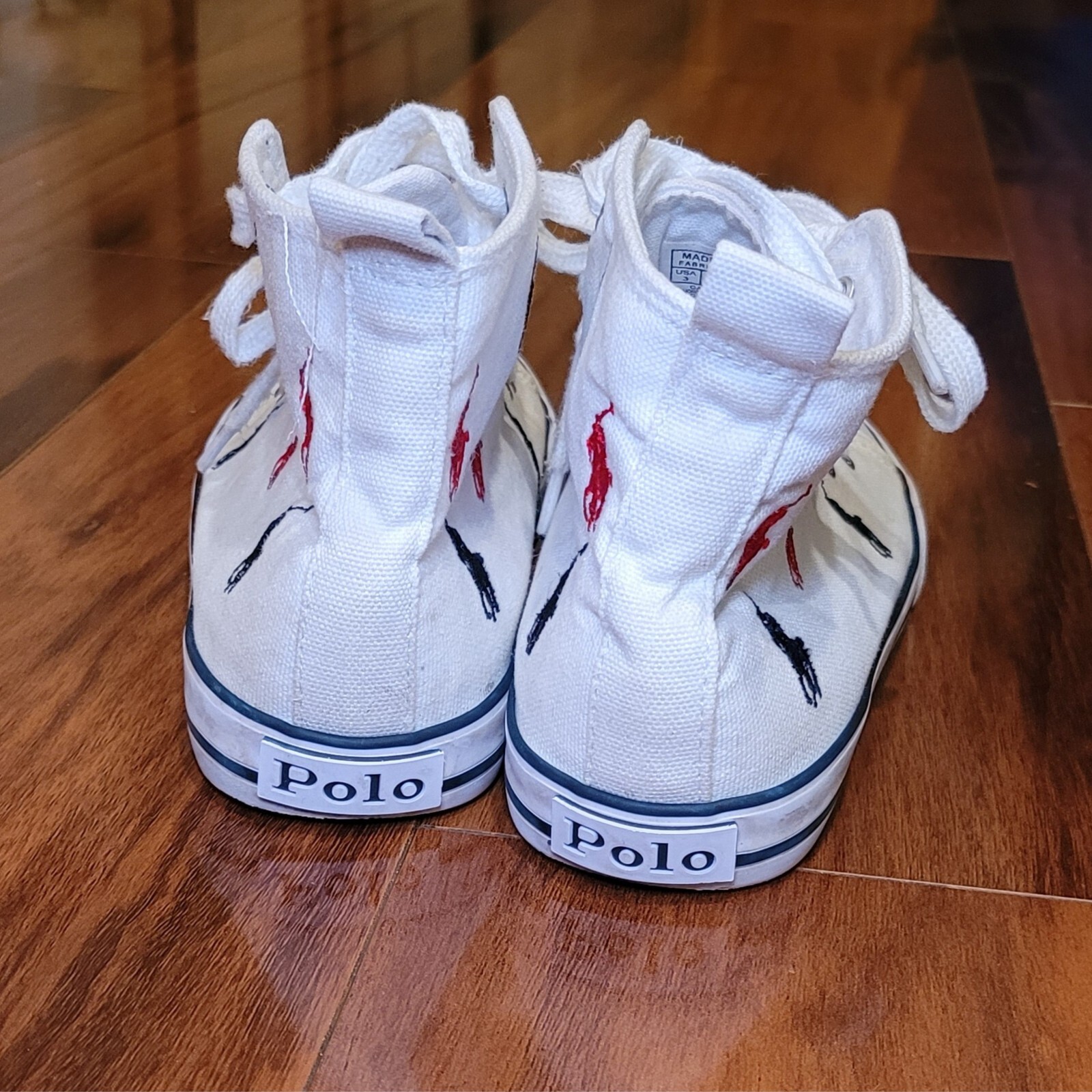 PONY Polo Ralph Lauren bianca alta con frangia blu rossa bambino taglia 3