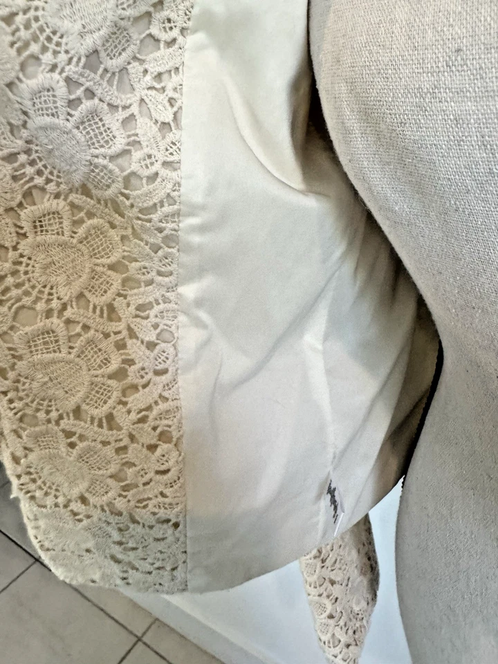 Chaqueta Blazer Abierto De Colección Loft Para Mujer 0P Encaje Crochet Ojales Crema Marfil Retro Foto 3 de 4