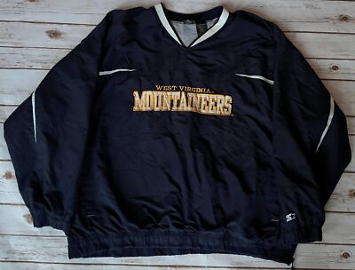 VINTAGE STARTER JACKET WVU MOUNTAINEERS PULLOVER BLUE GOLD MENS 2XL EXCELLENT
