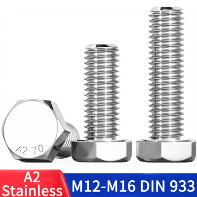 M12 - M16 HEXAGON HEAD FULLY THREADED SET SCREWS A2 STAINLESS STEEL BOLTS DIN933