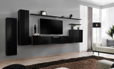 Wohnwand Schrankwand  Masimo Hochglanz Set Grau Weiß Schwarz Modern 21