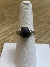 Wheeler Mfg. Vintage 925 Sterling Designer Signed Black Stone Ring Sz 6.5