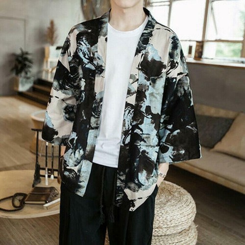 Mens Japanese Yukata Kimono Cardigan 