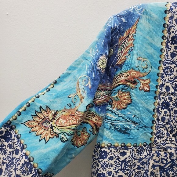 Silk Blazer Mixed Print Patchwork Button Up Jacke… - image 9