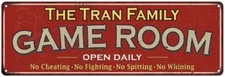 The Tran Family Personalized Red Game Room Metal Sign 106180038043