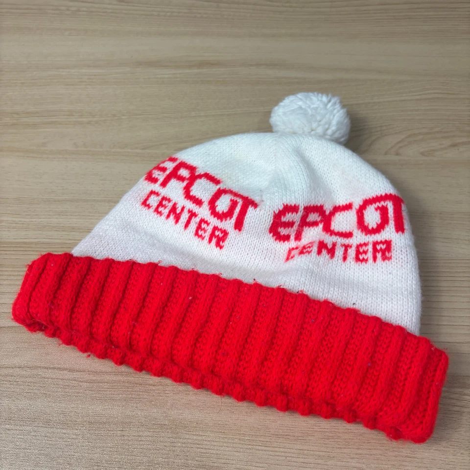 Gorro de invierno vintage Epcot talla única blanco rojo tejido pompón Foto 4 de 4