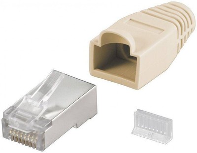 CAT 5e RJ45 Stecker für Rundkabel, STP, Crimpmontage, Knickschutz 