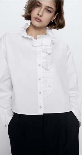 WOMAN SS20 OYSTER WHITE RUFFLED SHIRT 