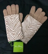 Vera Bradley ZEBRA INTARSIA COZY TECH Gloves 2 Layered Multi Way Knit Tan Cream