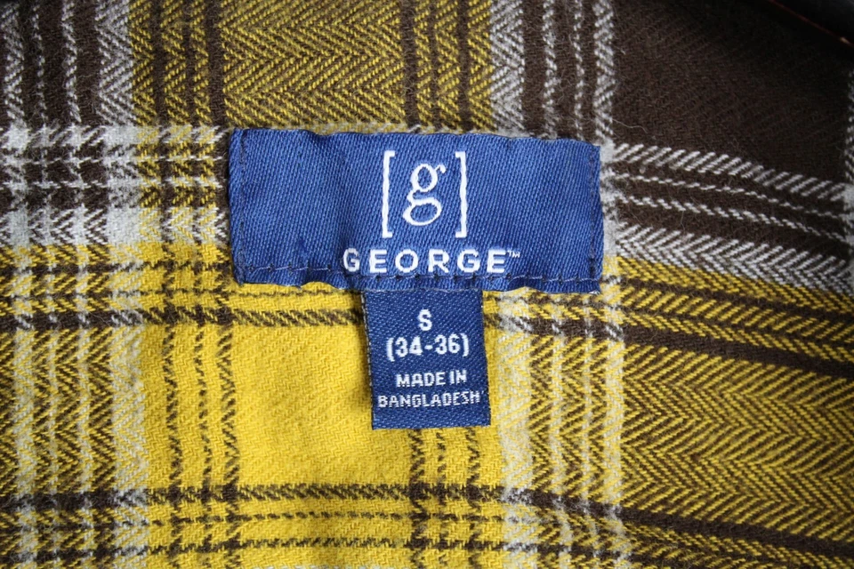George 纽扣衬衫男式 S 码黄色棕色长袖纽扣领 — 第 3/4 张图片
