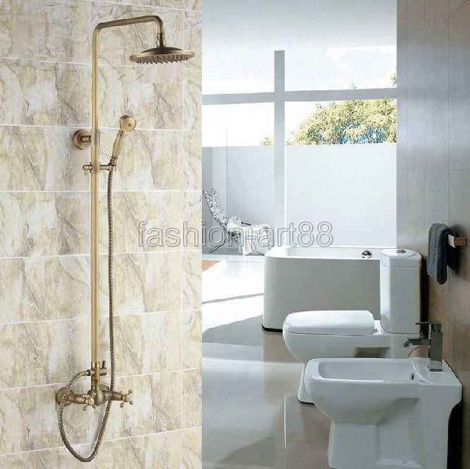8 Antque Brass Ran Shower Head Round 2 Handles Mxer Valve Shower Faucet Set | eBay