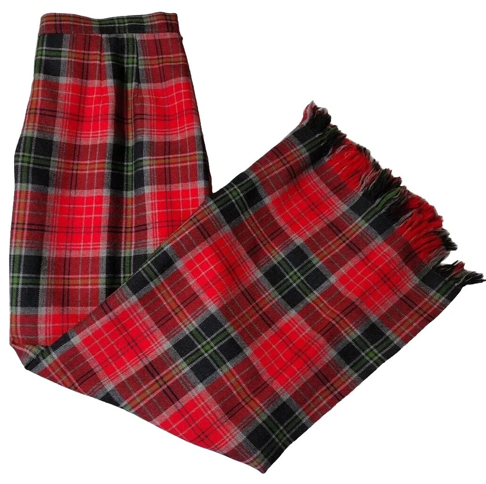 复古裹身格子呢裙女式羊毛红色绿色格子摇滚朋克 L 码 — 第 3/4 张图片