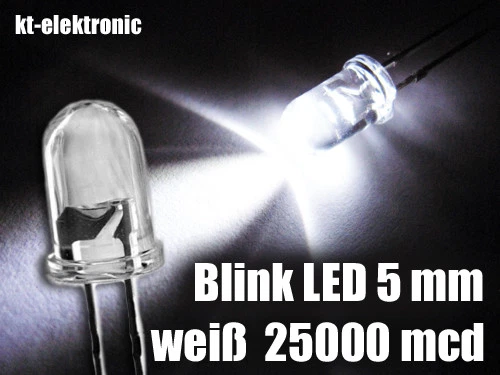 10 Stück Blink-LED 5mm weiß blinkend ca. 2 mal pro Sekunde 1.5-2.5 Hz