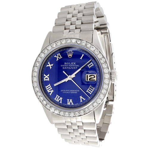Da Uomo Rolex 36mm Datejust Giubileo di Diamante Orologio Numeri Romani  Quadrante Blu 1.90 ct. | eBay