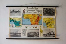 Tablica dydaktyczna Karta ścienna Rolka Karta nauczania Afryka Środkowa Żyrafa Słoń VINTAGE