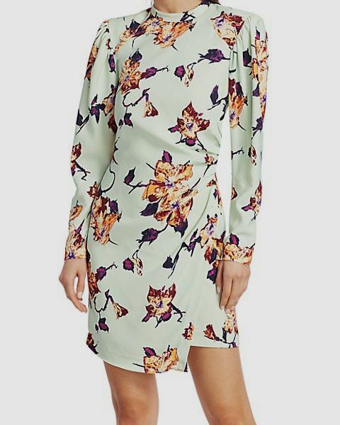 alc green floral dress A.L.C. Kiki Green Multicolored Floral Ruched