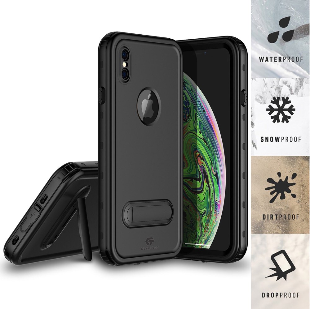 For iPhone Xs Max Case, Kickstand Waterproof Full-body Protective Cover w/Screen