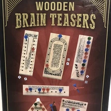 Game Gallery Wooden Brain Teasers - 7 Wooden Puzzle Games Family Game Night NIB