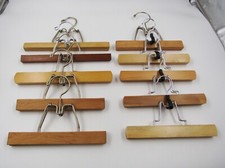 Set/10 Unbranded Swing Hook Clamp WOODEN HANGERS Pants Skirts Various Sizes
