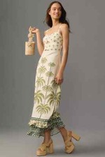 New Anthropologie by Farm Rio Sleeveless Ruffle-Hem Maxi Dress Green XL NWT